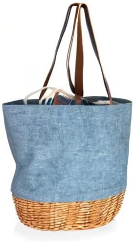 PICNIC TIME Coronado Canvas and Willow Basket Tote, Picnic Tote Bag, Beach Tote