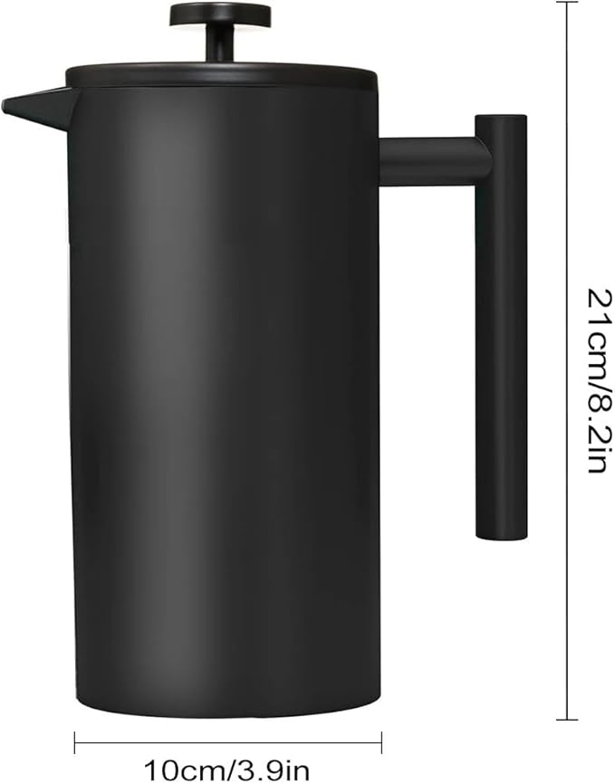 French Press Coffee Maker,Stainless Steel Double Wall Insulated Coffee Press 34 oz,4-8 Cups, Portable Hot Cold Brew Teapot Cafetera for Coffee Bar Accessories Kitchen Camping (Black,34oz)