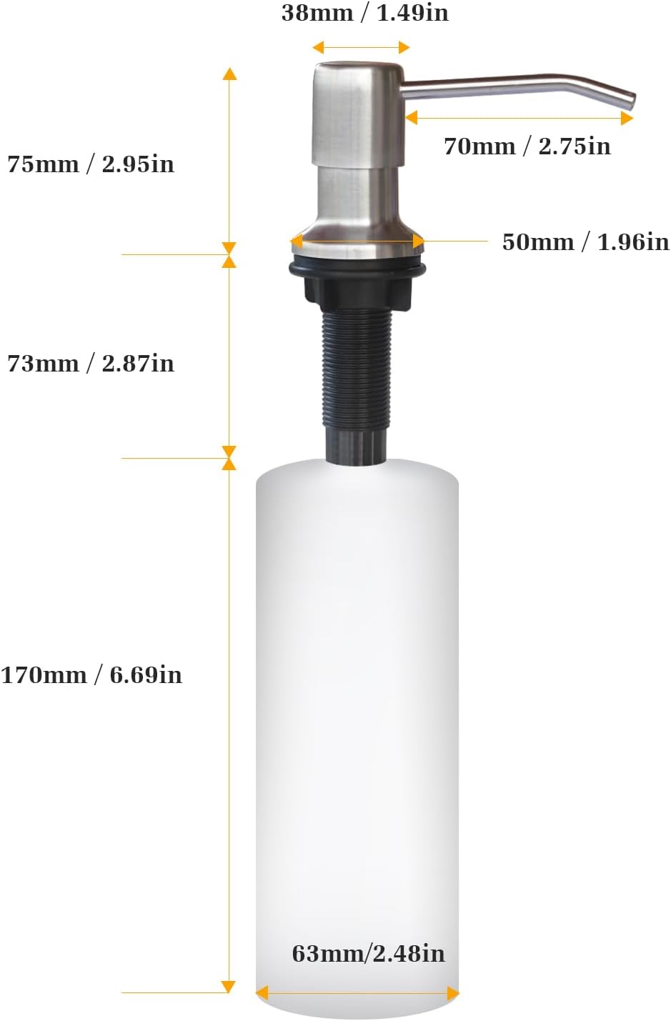 Soap Dispenser for Kitchen Sink, Built in Sink Soap Dispenser Lotion Dispenser with 17 OZ Bottle, Refill from The Top Bar Sink Soap Dispenser, Brushed Nickel (1 Pack)