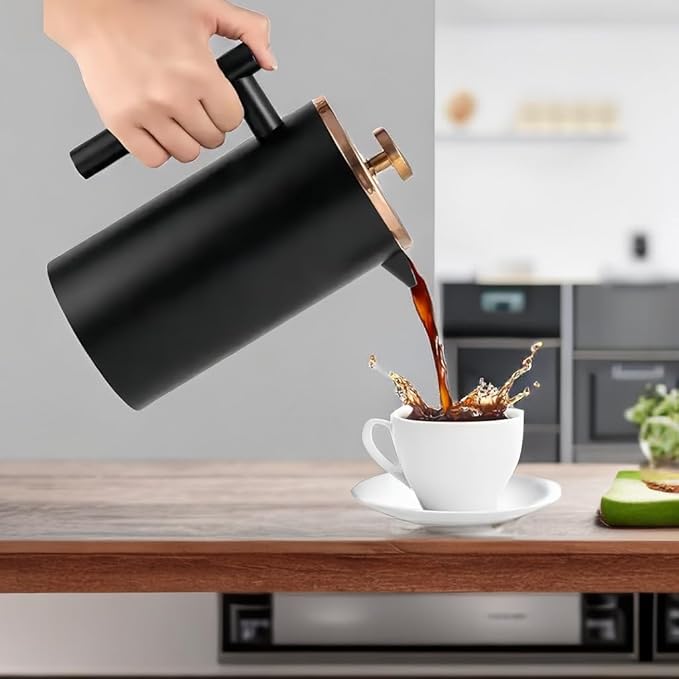 Stainless Steel French Press Coffee Maker 1500ml, Black Double-Wall Insulated Large French Coffee Press for travel camping,Large Capacity (50oz, Black)