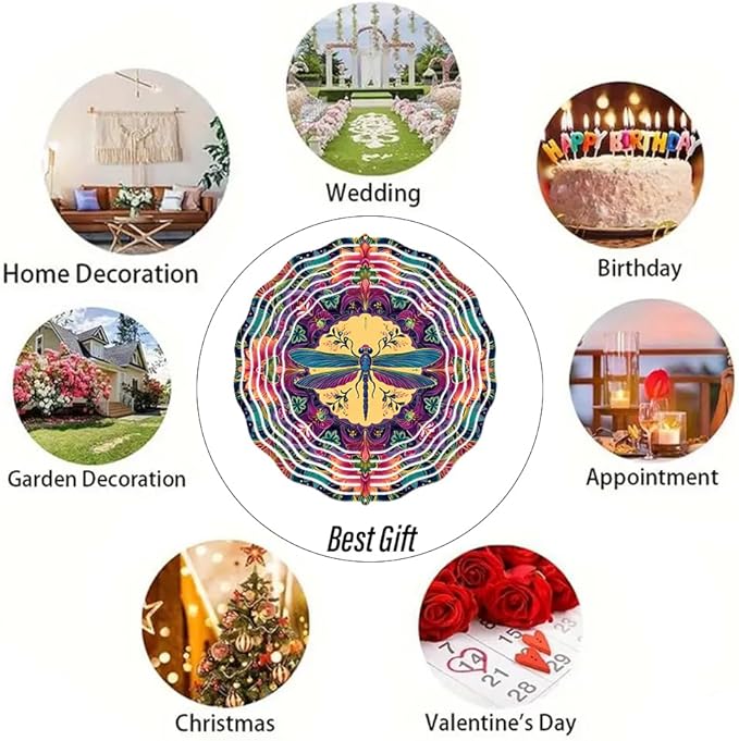 3D Wind Spinner for Garden - 10inch Stainless Steel with Double-Sided UV Printing | High-Resolution Images | Weather-Resistant Outdoor Spinning Decor for Patio, Yard & Gifts (Dragonfly)