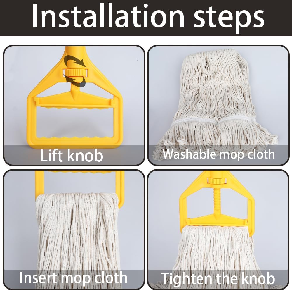 Heavy Duty Commercial Wet String Mop with 2 Reusable Heads,Long Handle Industrial Cotton Mop for Floor Cleaning,Restaurant,Home,Garage,Office,Warehouse