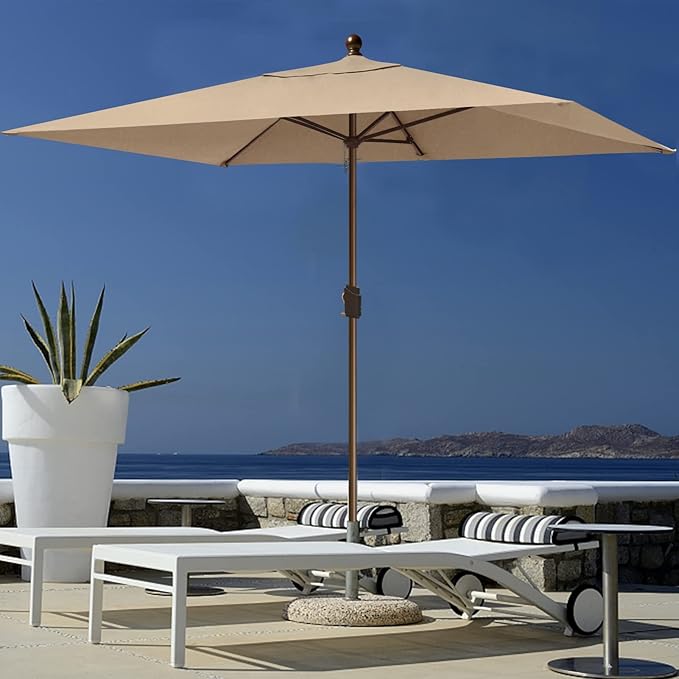 EliteShade USA 10-Year-Non-Fading 6.5x10Ft Rectangular Market Umbrella Patio Umbrella Outdoor Table Umbrella with Ventilation(Hrather Beige)