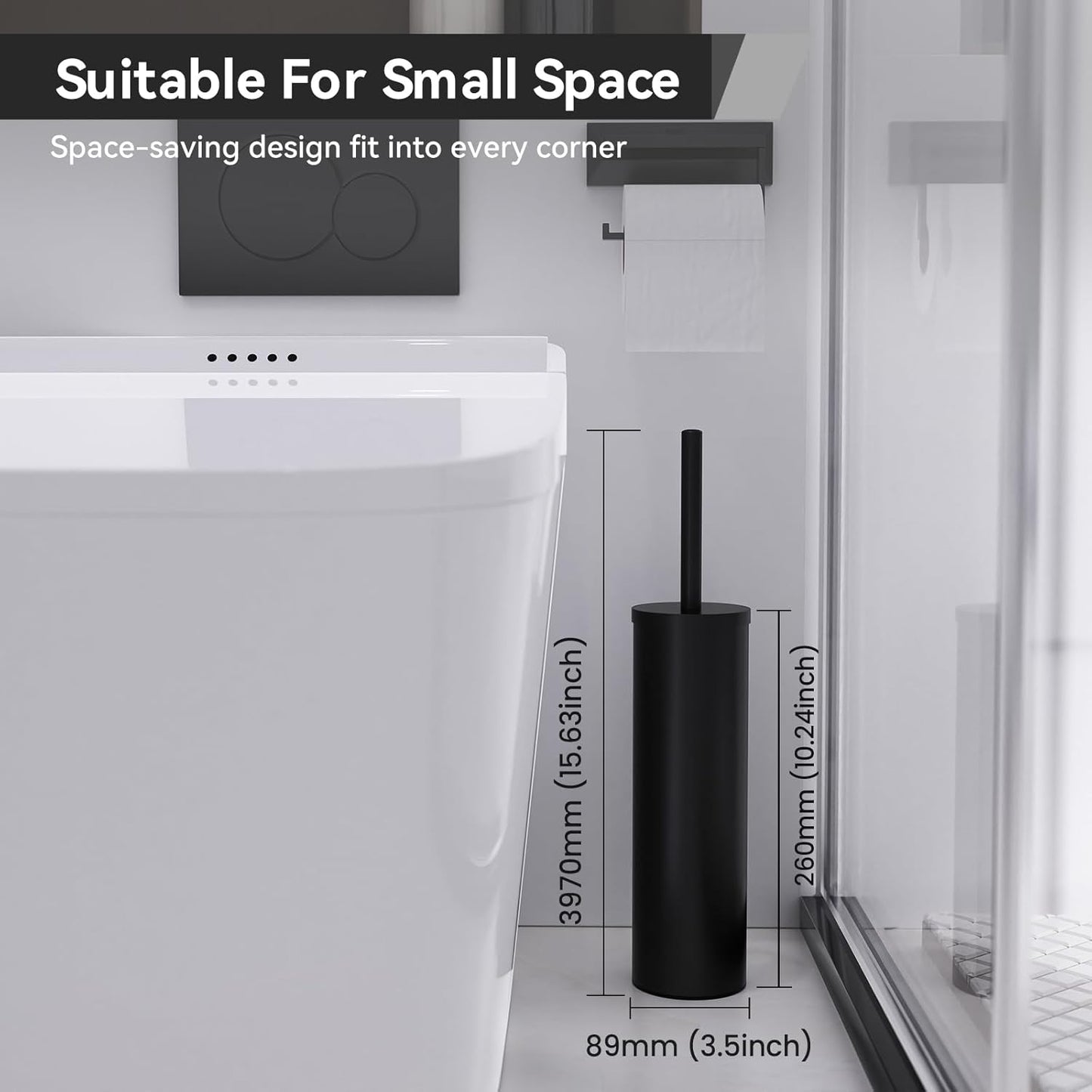 DOWRY Toilet Brush and Holder for Bathroom Storage Organization Deep Cleaning Covered Brush Cleaner Black Toilet Brush with 2 Brush Holders,Black Round