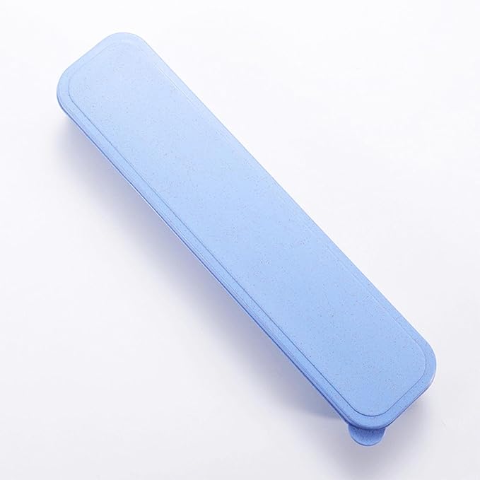 1Pcs Simple Utensil Holder with Lid, Reusable Utensils Wheat Straw Travel Cutlery Box,Portable Flatware Box Travel Tableware Storage Case, Simple Tableware Storage Boxs Case for Cutlery Kit (Blue)
