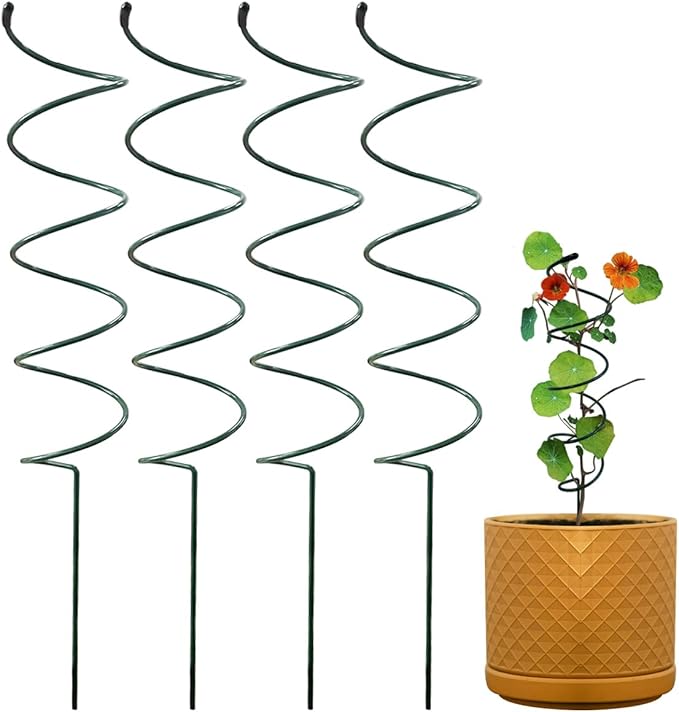 4Pack Spiral Tomato Stakes Plant Trellis ,Indoor Metal Wire Garden Trellis ,Small Climbing Leaf Shape Trellis for Garden Potted Plant