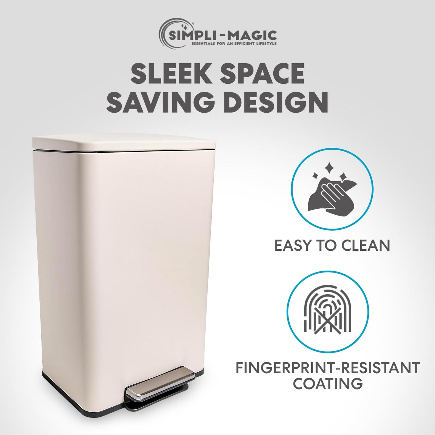 50 Liter / 13.2 Gallon Soft-Close, Smudge Resistant Trash Can with Foot Pedal and Built in Filter- White Color