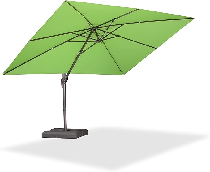 PURPLE LEAF 9' X 11.5' Rectangle Cantilever Umbrella Patio Umbrella Outdoor Aluminum Offset Hanging Umbrella with 360-degree Rotation for Pool Garden Backyard Deck, Green