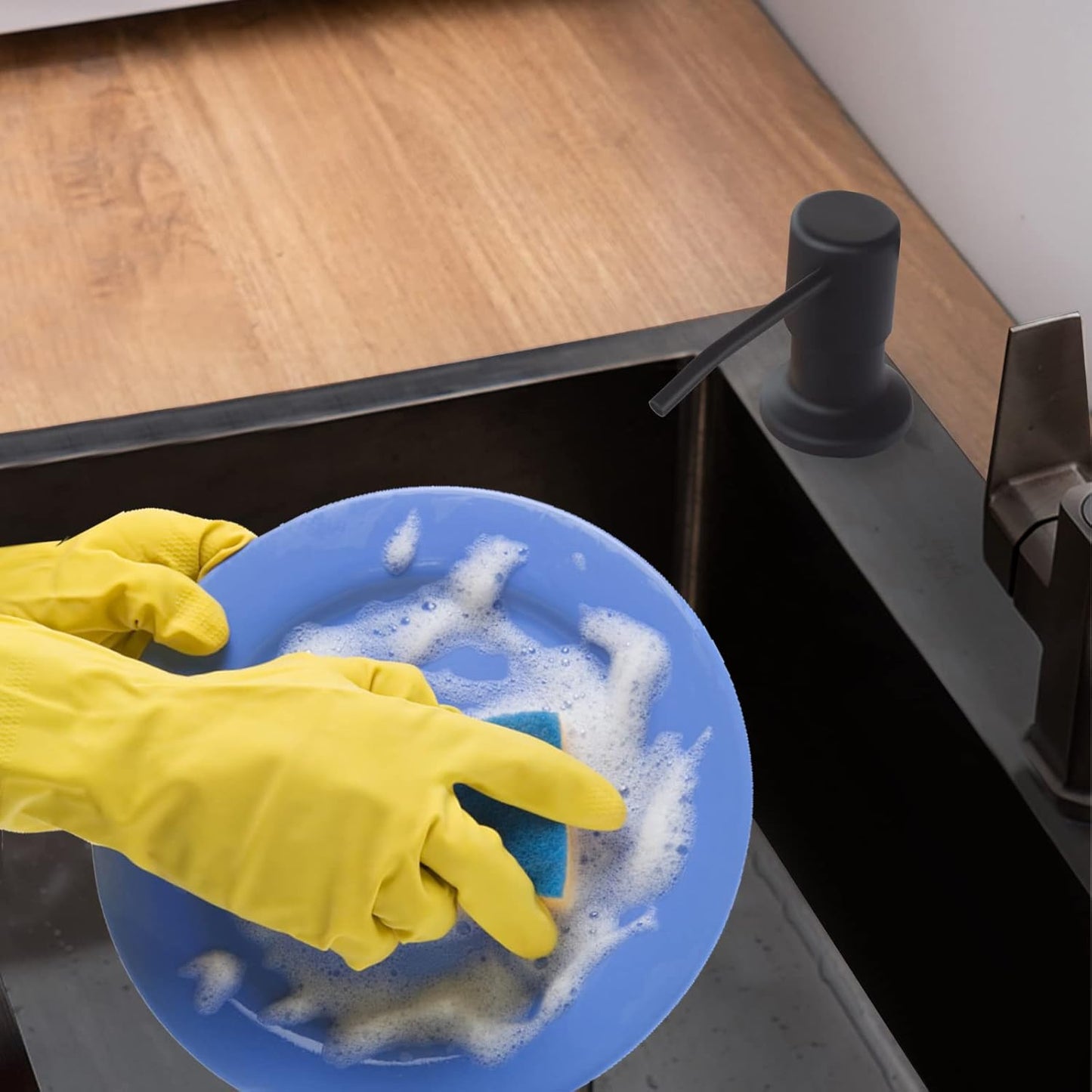 Soap Dispenser for Kitchen Sink, Built in Sink Soap Dispenser Lotion Dispenser with 17 OZ Bottle, Refill from The Top Bar Sink Soap Dispenser, Black (2 Pack)