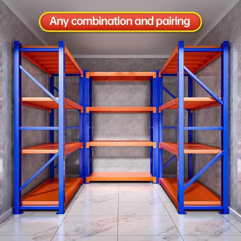 Industrial Metal Storage Shelves - Large, Heavy Duty, 4 Levels, Blue & Orange, Warehouse Racking - 23.62D x 78.74W x 78.74H