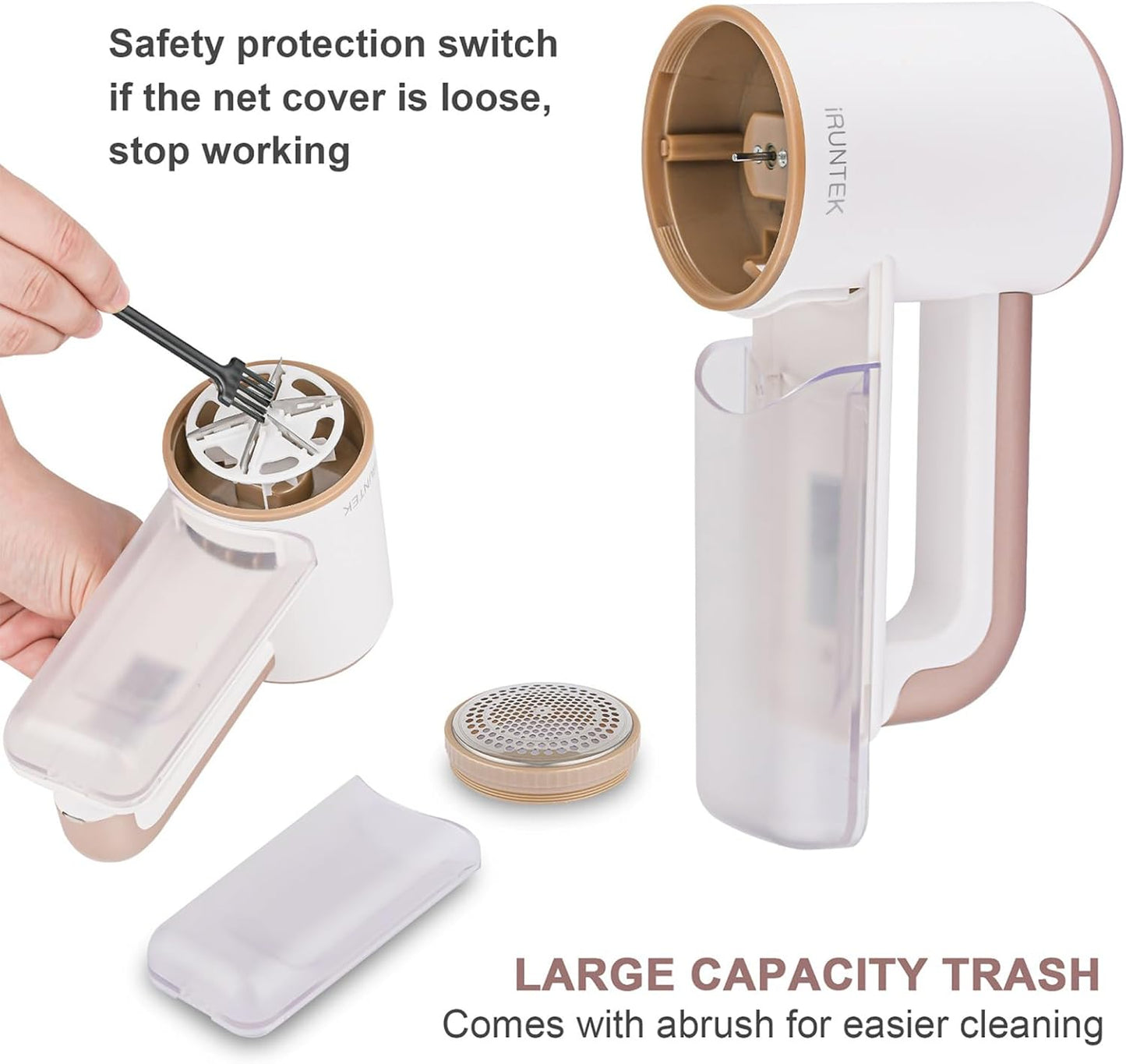 iRUNTEK Rechargeable Fabric Shaver, Electric Commercial Lint Remover with LED Display & Big Trash Box, 3-Speeds for Removing Fuzz and Pill from Clothes, Furniture, Sweater, Couch and Blanket, White