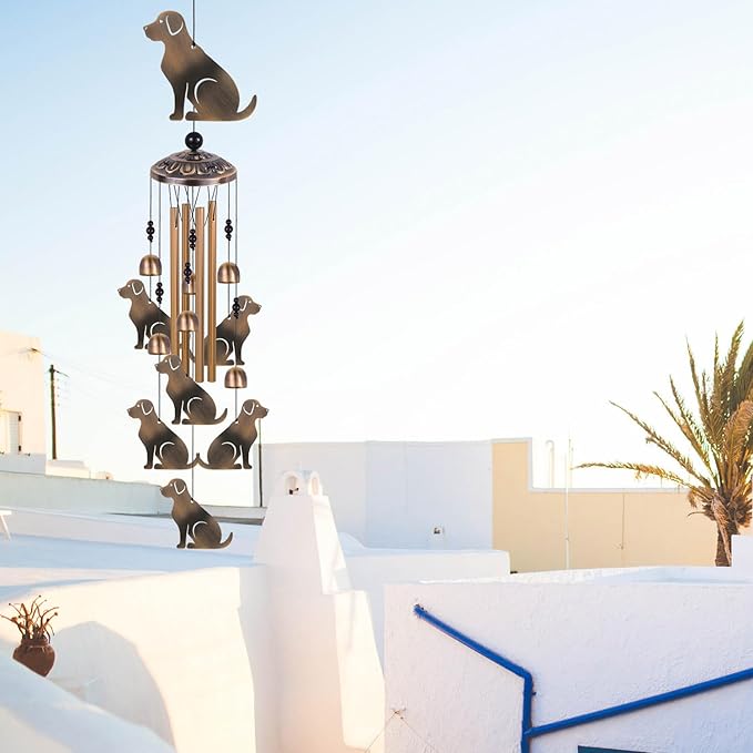 Bronze Dogs Wind Chimes Decor, Mobile Wind Catcher, Retro Wind Bells, Blessing Wind Chime, Memorial Windchimes for Home, Balcony, Yard, Room, Xmas, Party, Indoor, Garden Decoration, Gifts for Mom
