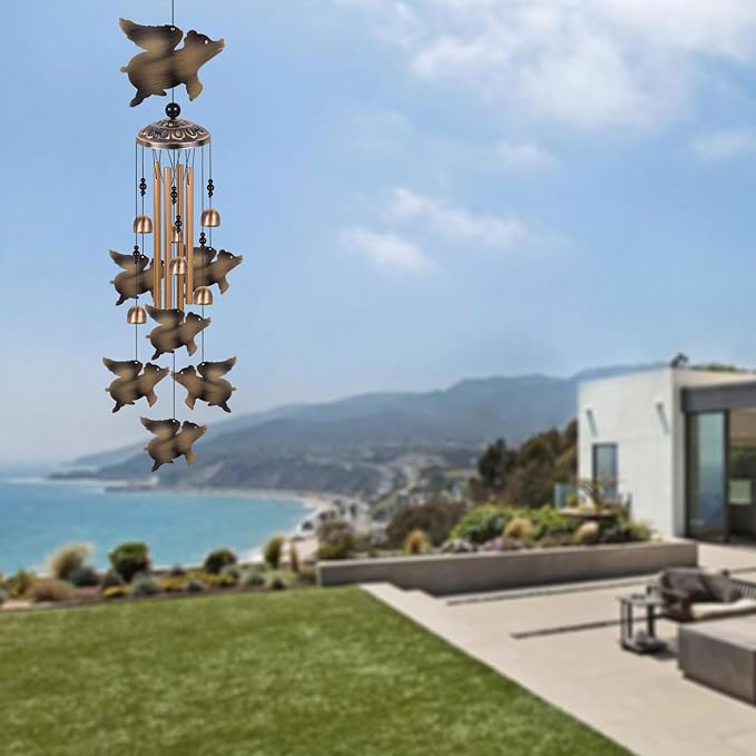Outdoor Flying Pigs Wind Chimes Decor, Memorial Windchime, Bronze Wind Bells, Retro Wind Chime, Blessing Windchimes for Home, Balcony, Room, Xmas, Party, Indoor, Garden Decoration, Gifts for Mom