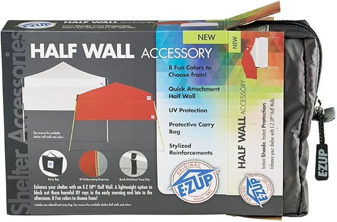 E-Z UP Recreational Half Wall, Fits Straight Leg 10' x 10' Canopy, Truss Clips and Storage Bag, Steel Gray