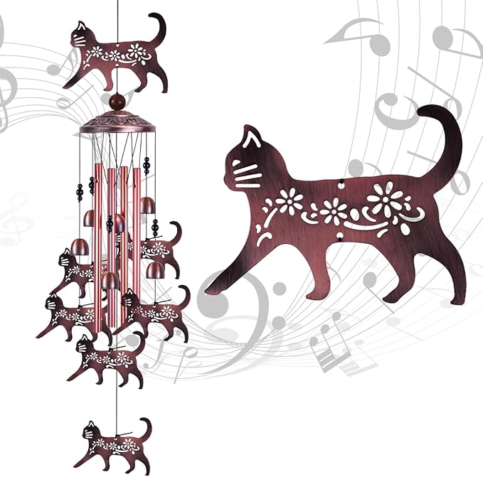 Outdoor Cat Wind Chimes Gifts for Mom - with 4 Tubes 6 Bells 7 Cats Wind Bell, Romantic Wind Catcher, Mobile Cat Decor, Cats Bell, Cats Windchimes for Home, Balcony, Tree, Festival, Garden Decoration