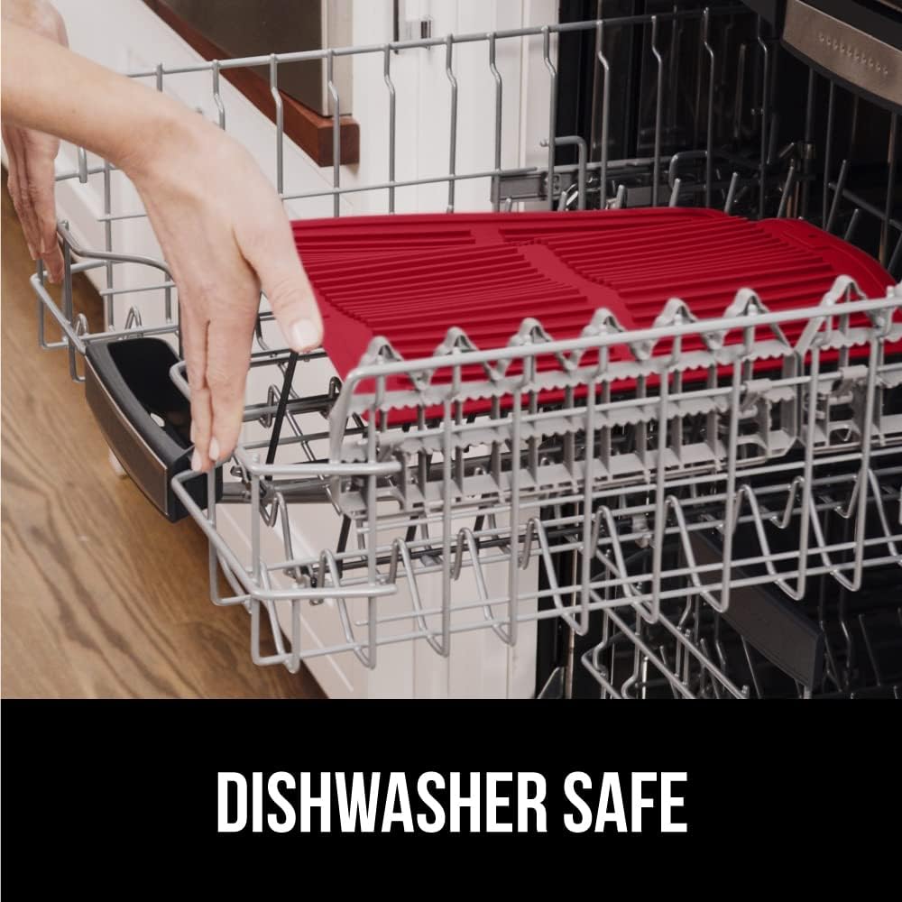 GORILLA GRIP 100% BPA-Free Patented Silicone Dish Drying Mat for Kitchen Counter, 18x24 Inch, Water Catching Ribbed Design, Easy Clean Waterproof Sink Liner, Heat Resistant, Fits Under Rack, Red