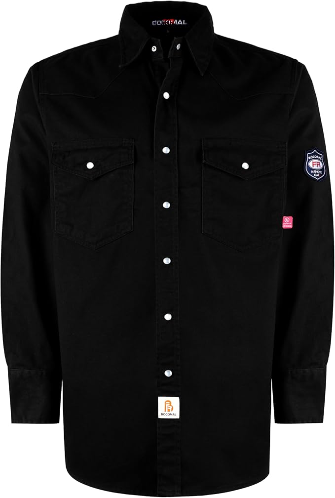 BOCOMAL FR Shirts Flame Resistant 100% C NFPA2112 7.5oz Men's Fire Retardant Welding Shirt