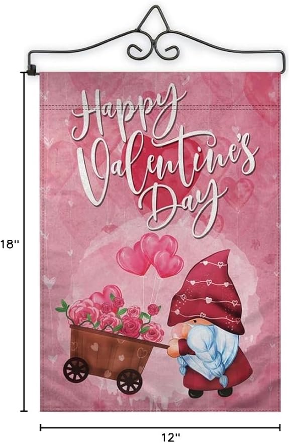 Garden Flag Wall Hanger (Black) & Valentine's Day Gnome 12x18" Garden Flag Full Kit - All Season Decor