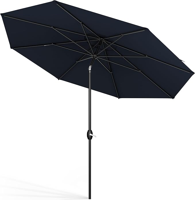 Midtown Umbrellas Sunbrella Umbrella 9 Feet Outdoor Umbrella With Canvas Navy Acrylic Fabric - Auto-Tilt Aluminum Frame Patio Umbrella For Backyard, Deck, Garden, Pool - Black Pole