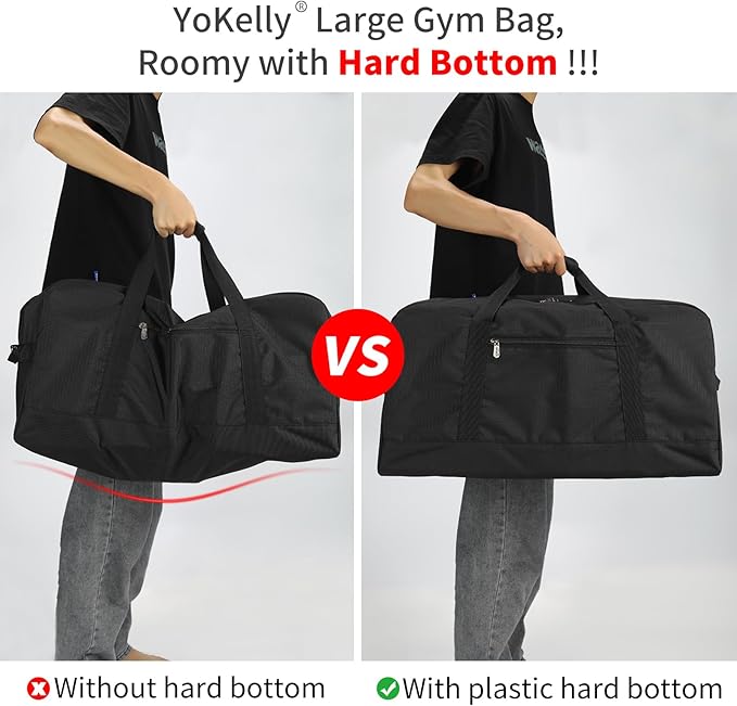 55L Large Duffle Bag for Men Travel - 25 inch Weekender Duffel Bag with Hard Bottom - Black