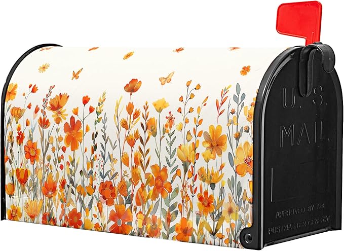 Watercolor Orange Flower Mailbox Covers Magnetic Large Size 25.5x21 Inch Fall Autumn Orange Daisy Floral Post Cover Watercolor Wildflowers Letter Box Wrap for Home Garden Yard Outside