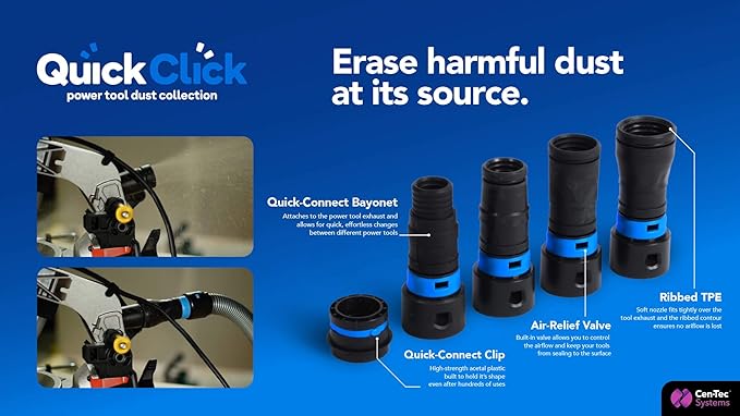 Cen-Tec Systems 95281 20 Ft. Home and Shop Vacuum Hose with Expanded Multi-Brand Power Tool Dust Collection Adapter Set and Full Attachment Kit, Black