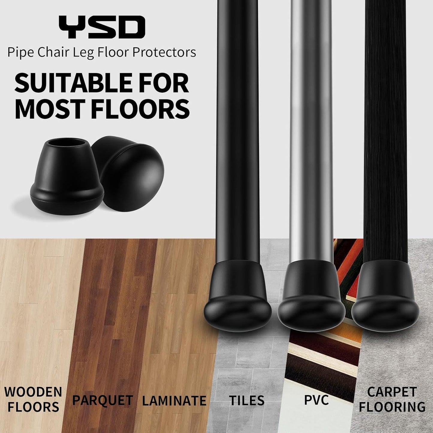 1 Inch Heavy Duty Rubber Chair Leg Caps - 8 PCS Non-Slip Furniture Floor Protectors with Metal Inserts for Wood, Tile, Carpet - Fits Chairs,Stools,Bar Stools