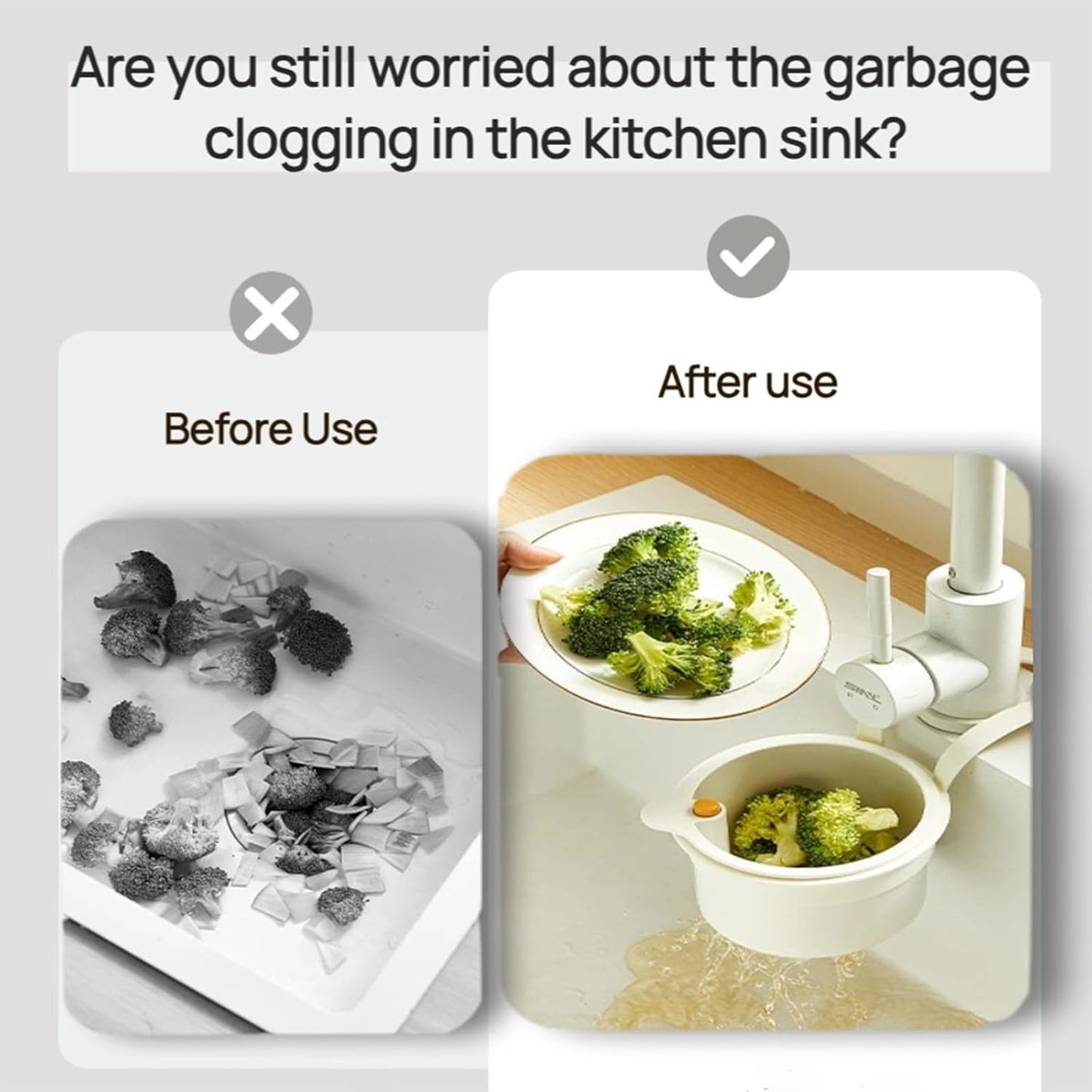 Faucet Hanging Strainer Kitchen Sink Food Waste Catcher Drain Basket, Plastic Kitchen Sink Strainer Automatic Dumping Draining Basket, Food Fruit Vegetable Drain Shelf Sink Storage Holder (White)