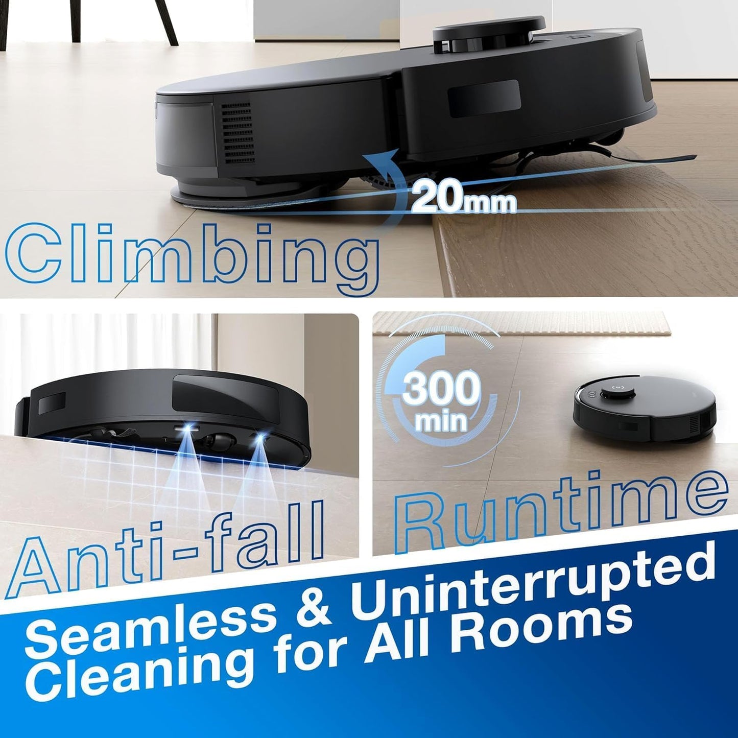 ECOVACS DEEBOT N20 Robot Vacuum Cleaner and Mop,8000Pa Strong Suction, ZeroTangle Brush, 300 Minutes Runtime,TrueMapping Intelligent Path Planning