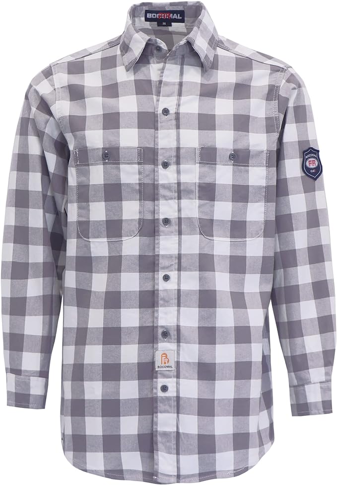 BOCOMAL FR Shirts Flame Resistant 100% C NFPA2112 7.5oz Men's Fire Retardant Welding Shirt