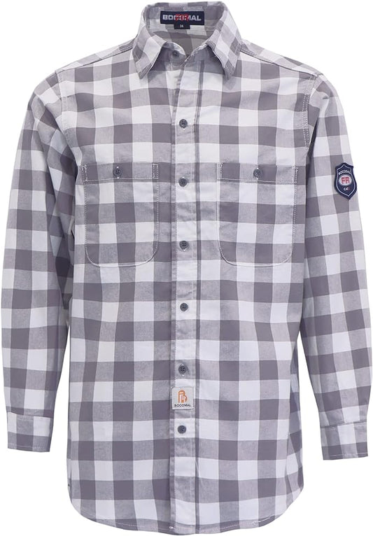 BOCOMAL FR Shirts Flame Resistant 100% C NFPA2112 7.5oz Men's Fire Retardant Welding Shirt