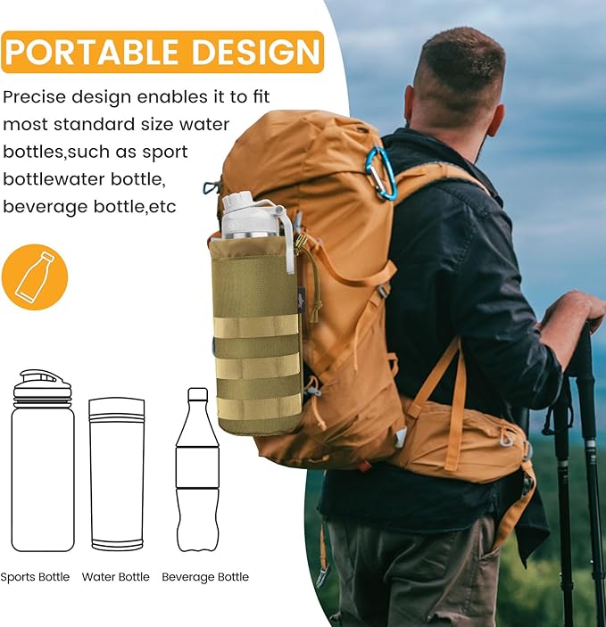 Molle Water Bottle Holder, Upgraded 1000D Nylon Tactical Molle Water Bottle Pouch, Sports Water Bottle Bag Bottom Mesh Lining Hydration Carrier for Camping, Climbing, Hiking and Travelling