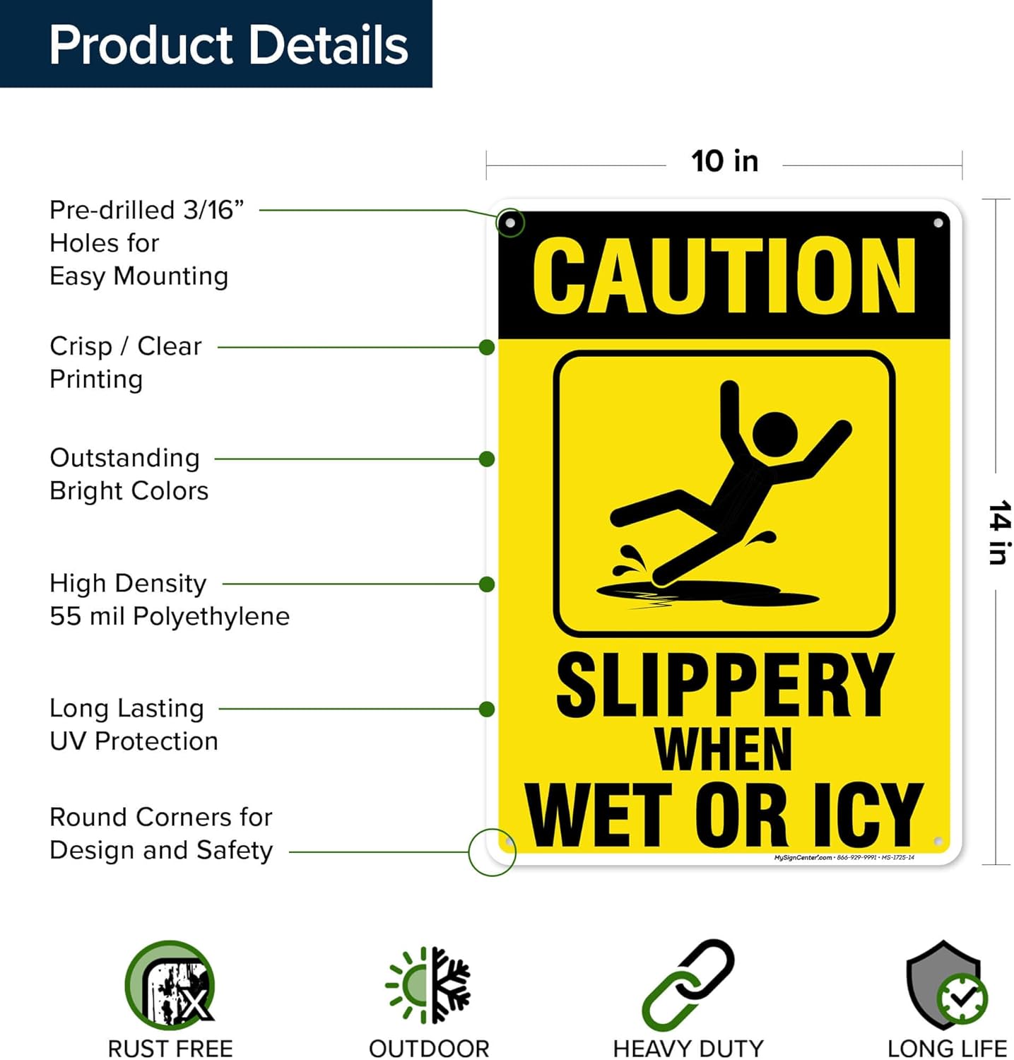 Caution Slippery When Wet Sign or ICY Sign, 10"x14" Polyethylene, Fade Resistance, Indoor/Outdoor Use, USA MADE By My Sign Center