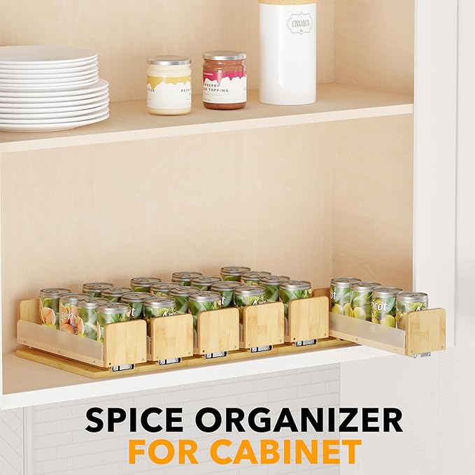 SpaceAid Bamboo Pull Out Spice Rack Organizer for Cabinet, Heavy Duty Slide Out Seasoning Kitchen Pantry Sliding Vertical Organization, 7.3" Wide, 2 Drawers(3" Wide), 1-Tier, Natural