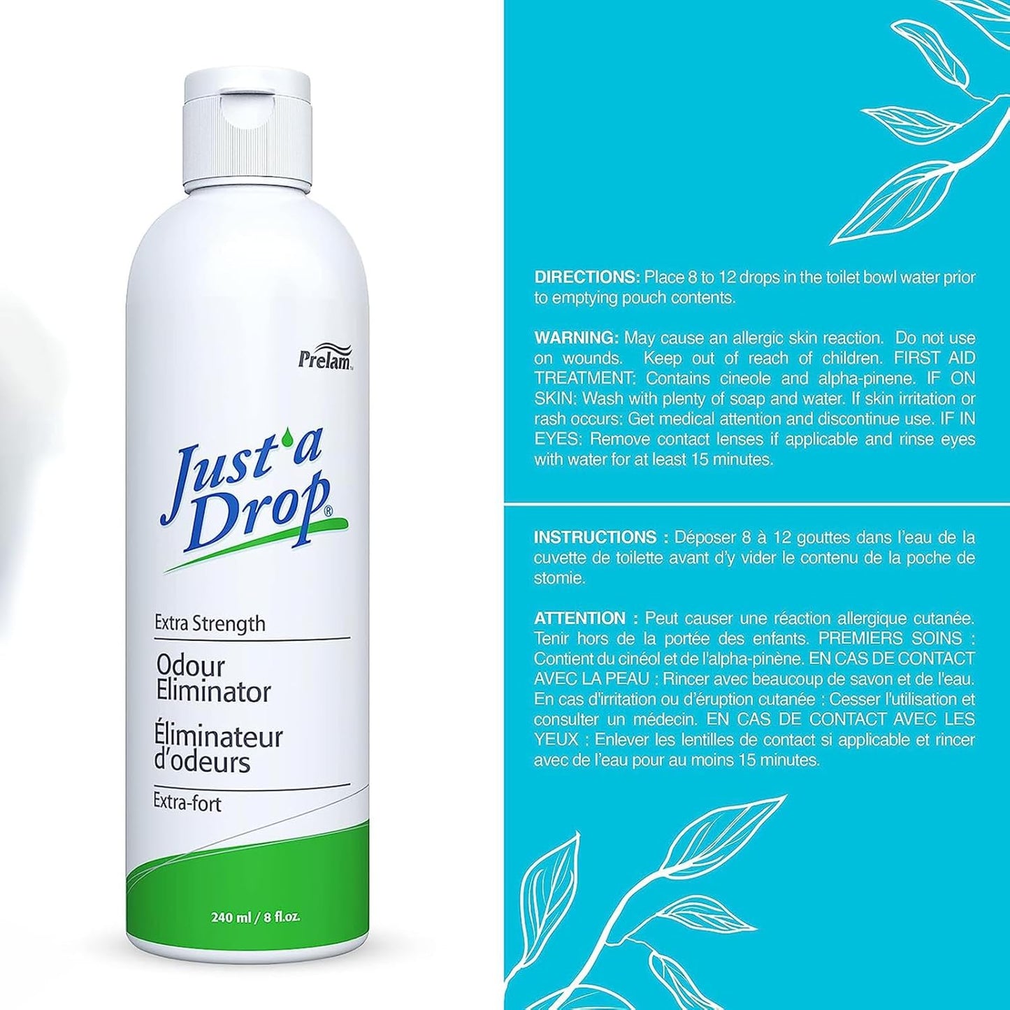 Prelam Just a Drop Odor Eliminator - Long-Lasting and Eco-Friendly Formula - Leaves Bathroom Smelling Clean and Fresh - Fits into Your Pocket or Purse - Easy To Use - Extra Strength - 8 oz Drops