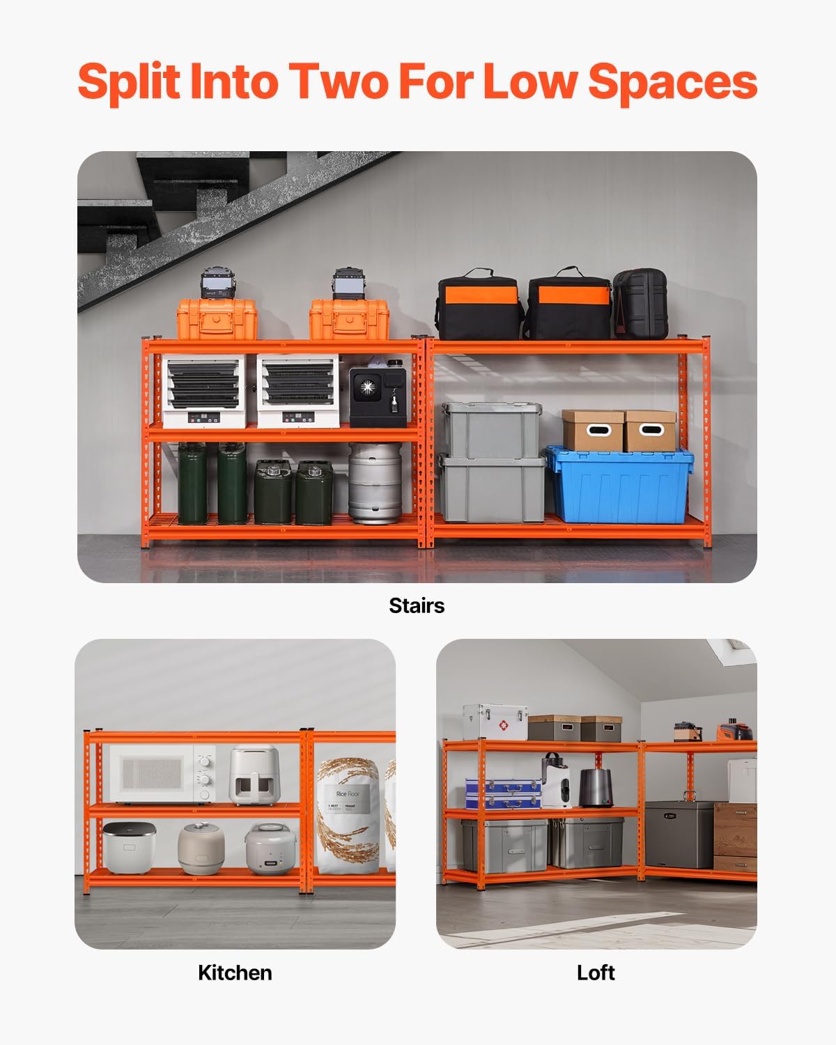 VEVOR Storage Shelves, 2500 lbs, 5 Tier Heavy Duty Garage Shelving, 18" D x 48" W x 72" H Adjustable Metal Shelves for Industrial Shelving Unit Utility Shelf, for Kitchen, Warehouse, Basement, Orange