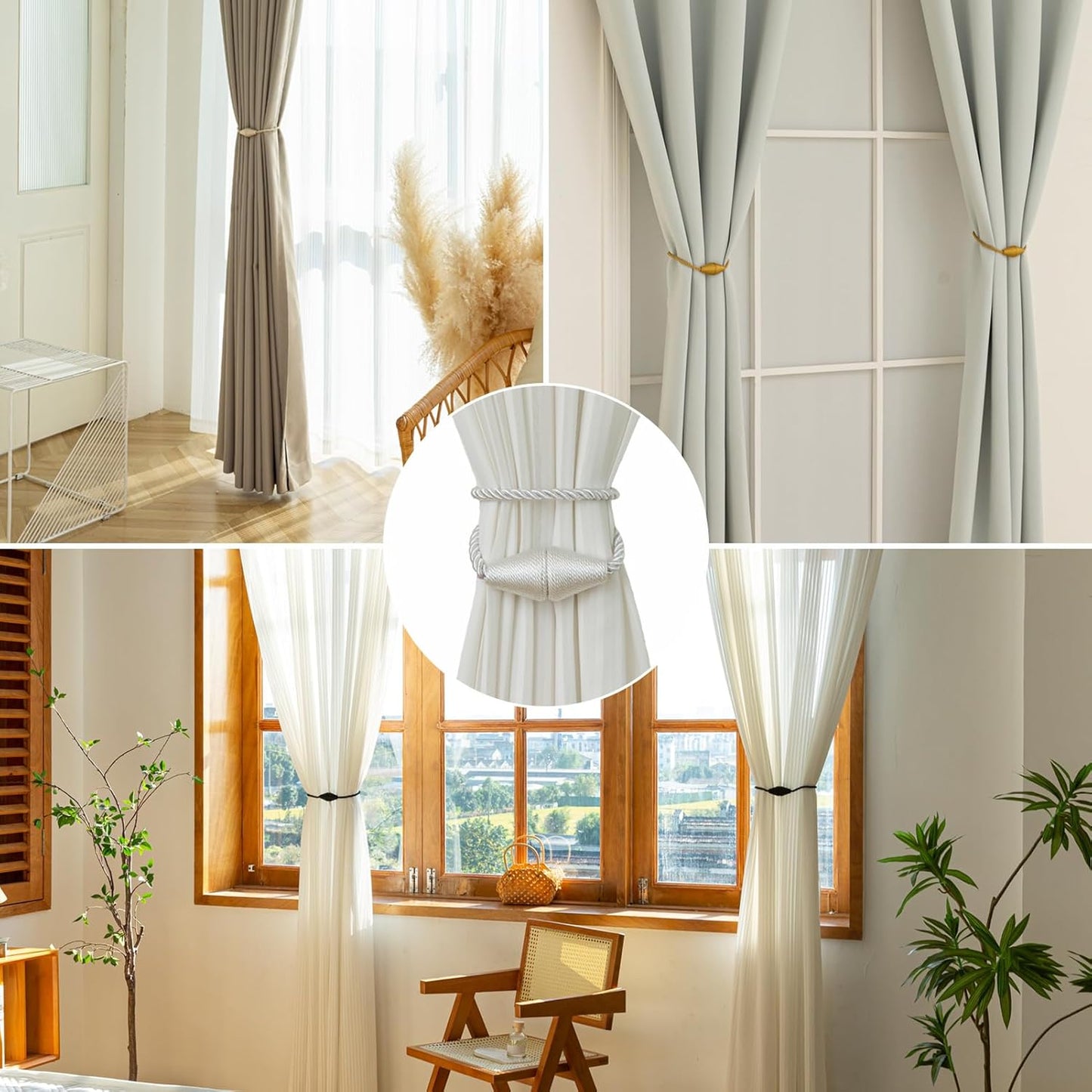 Magnetic Curtain Tiebacks 8 Pack Outdoor Rope Curtain Tie Backs Decorative Window Treatment Holdbacks for Home Decorative Curtain, White