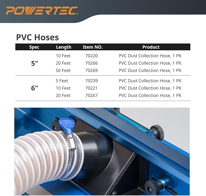 POWERTEC 4" x 20' Dust Collection Hose, 4 Inch Dust Collector Hose for Table Saw, Band Saw, Planer, Jointer, Woodworking and Wood Shop Dust Collection System (70143)