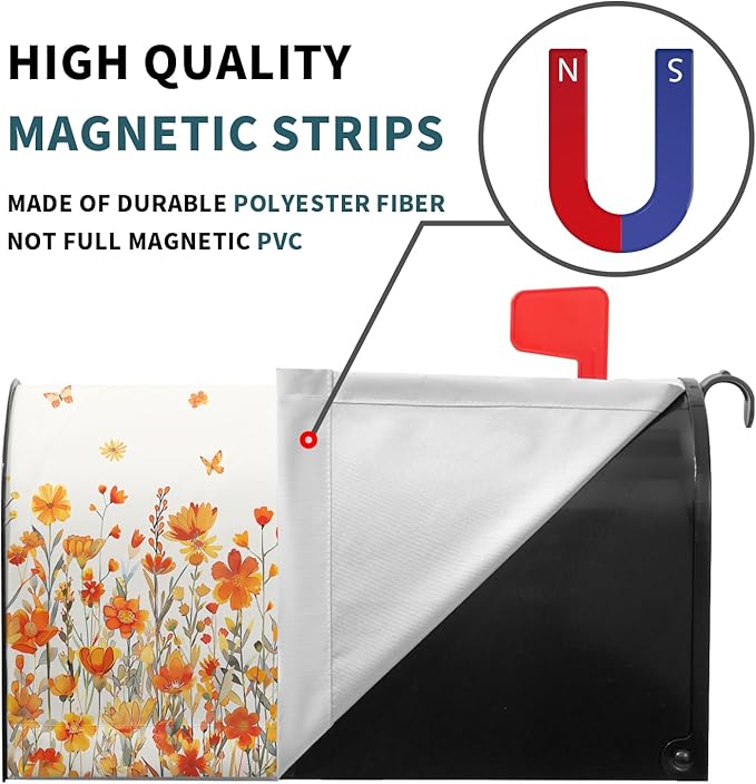 Watercolor Orange Flower Mailbox Covers Magnetic Large Size 25.5x21 Inch Fall Autumn Orange Daisy Floral Post Cover Watercolor Wildflowers Letter Box Wrap for Home Garden Yard Outside
