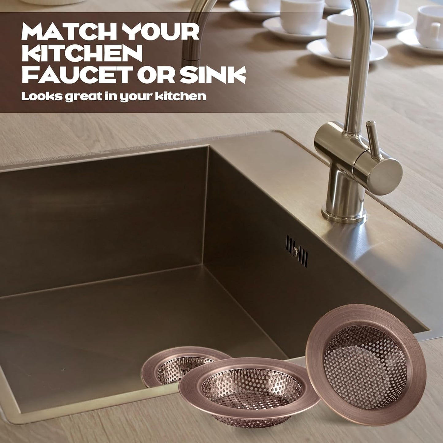 Retisee 2 Pcs Sink Strainer Stainless Steel Kitchen Sink Drain Strainer Basket Cover Mesh Hair Food Catcher, Large Wide Rim of 4.4 Diameter(Red Bronze)