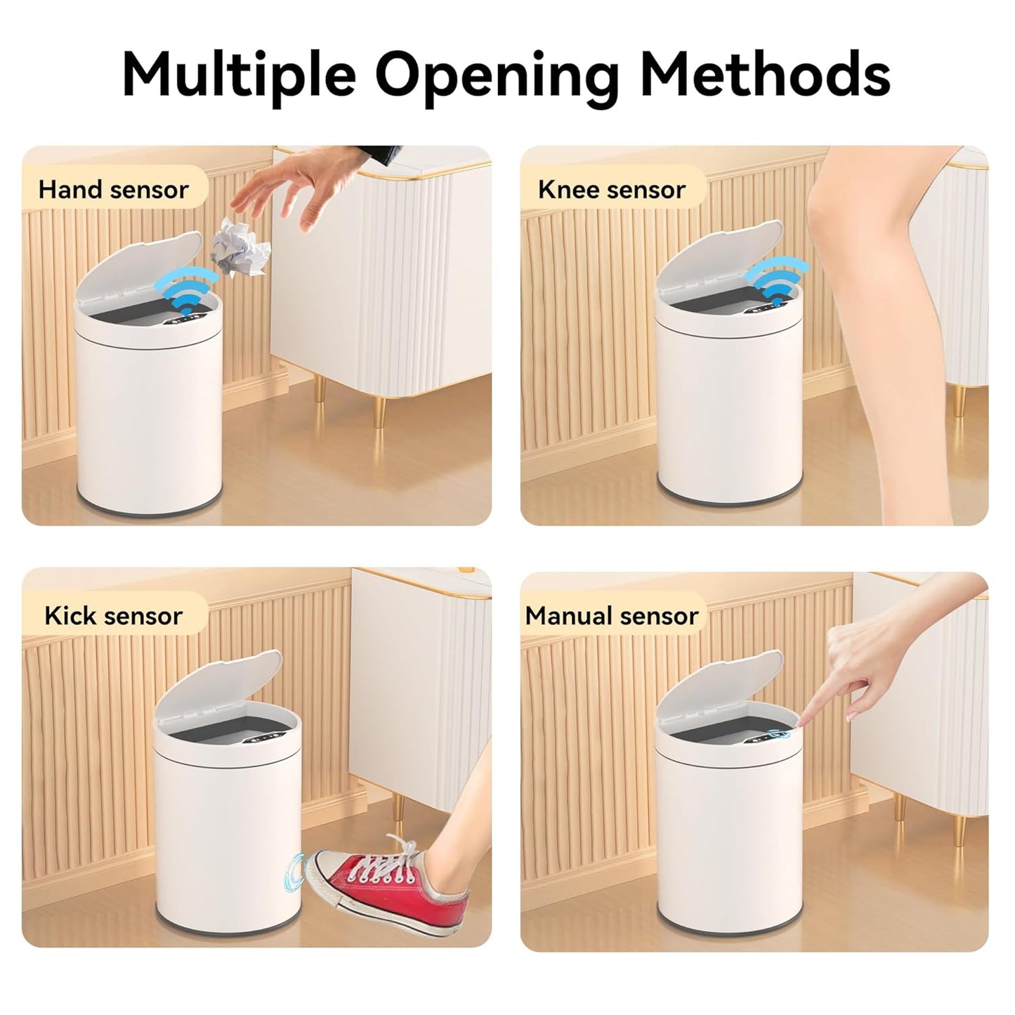 Bathroom Trash Can with Lid 2.6 Gallon Stainless Steel TrashCans Automatic Bathroom Garbage Can for Bedroom, Kitchen, Office