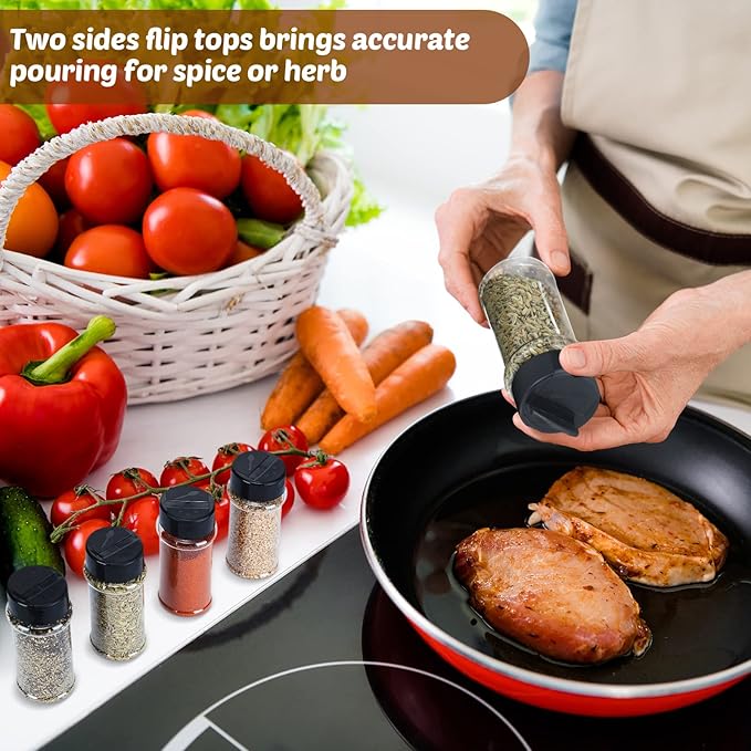 Eccliy 36 Pack 3 oz Clear Plastic Spice Jars with Label and Shaker Lids Empty Spice Bottles Seasoning Containers Seasoning Jars Shaker Condiment Pots for Pepper Herbs Powders(Black)