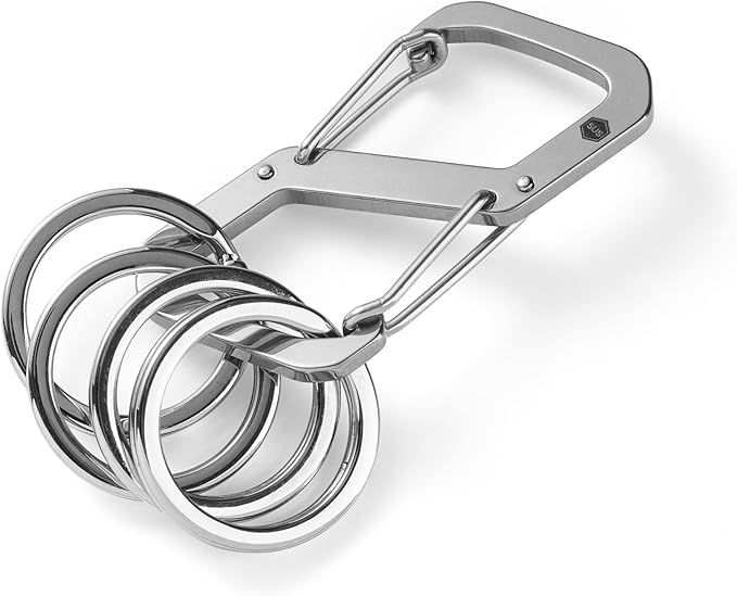 KeyUnity Stainless Steel Carabiner Mini Clips, Key Holder Organizer Keychain for Keys, Flashlight, Folding Knife & Whistles