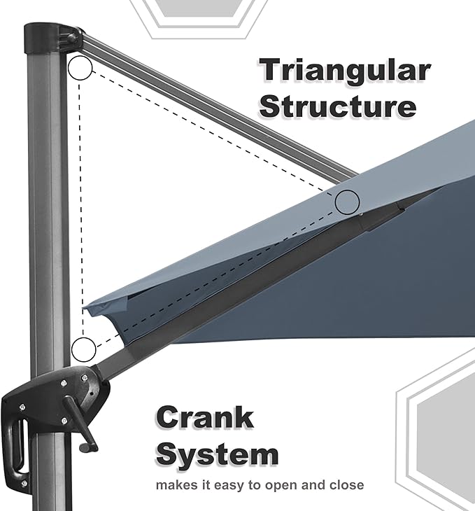 PURPLE LEAF 11 Feet Patio Umbrella with Base Outdoor Cantilever Round Umbrella Aluminum Offset Umbrella with 360-degree Rotation for Garden Deck Pool Patio Light Grey