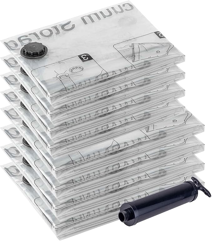Vacuum Storage Bags (4 Jumbo, 4 Large), Space Saver Bags with Travel Hand Pump, Compression Airtight Sealer Bags for Clothes, Bedding, Pillows, Comforters, Blankets