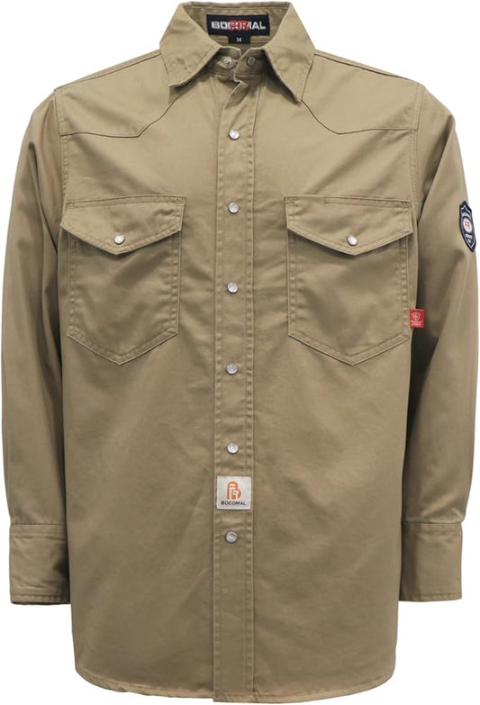 BOCOMAL FR Shirts Flame Resistant 100% C NFPA2112 7.5oz Men's Fire Retardant Welding Shirt
