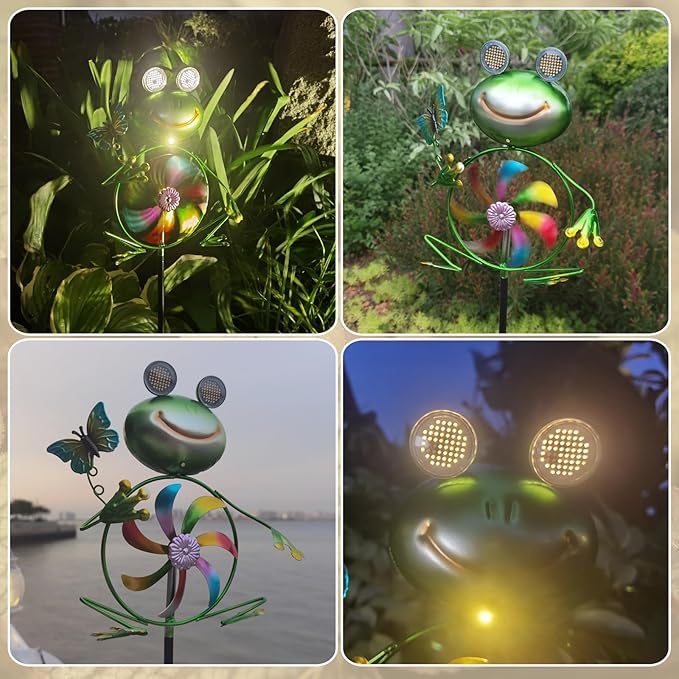 Frog Garden Decor Wind Spinners Outdoor, Garden Solar Lights Decorative Wind Sculpture Spinner Windmills for Patio Pathway Lawn Ornaments, Christmas Outdoor Frog Decor Gifts for Women Mom.