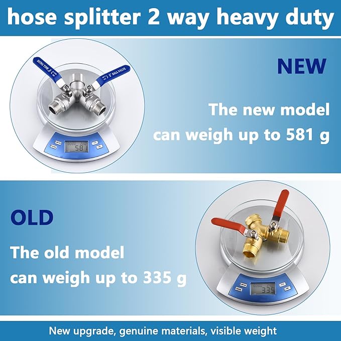 304 Stainless Steel Garden Hose Splitter 2 Way Heavy Duty, Full Flow Y Valve Water Hose Splitter With Long Handle, Lead-free,3/4" GHT Thread