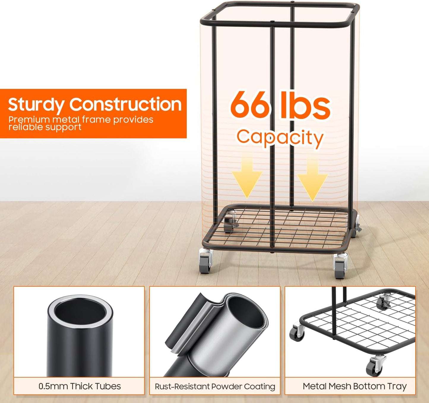 150L Laundry Hamper with Wheels, Rolling Laundry Basket with Metal Frame and Removable Bag, Large & Tall Dirty Clothes Hampers for Bedroom Aesthetic, Laundry Room, Bathroom, Dorm-White