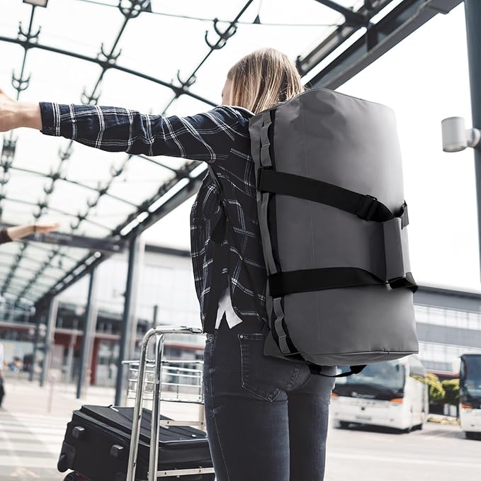 Haimont Gym Duffel Backpack Bag for Men Large Sports Duffle Bags with Backpack Straps for Hiking Travel Weekender Workout, Water Resistant, Gray, 60L